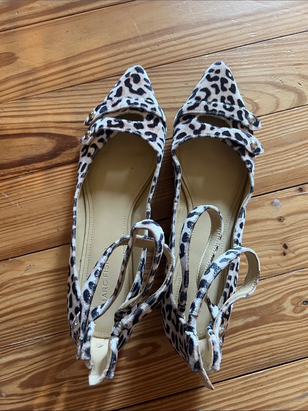 Marc Fisher Leopard Print Pointed Flats with Ankle Straps